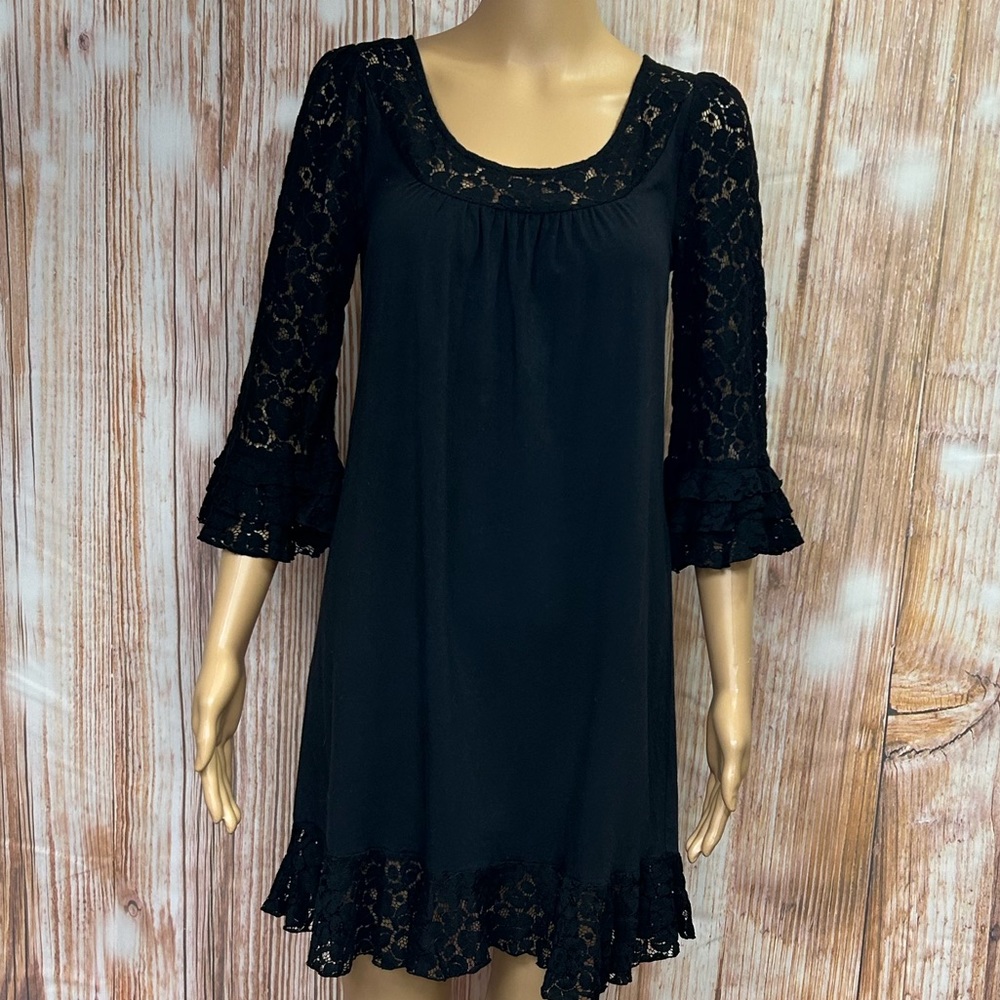 MODA International Black‎ Lace Trimmed Mini Dress
